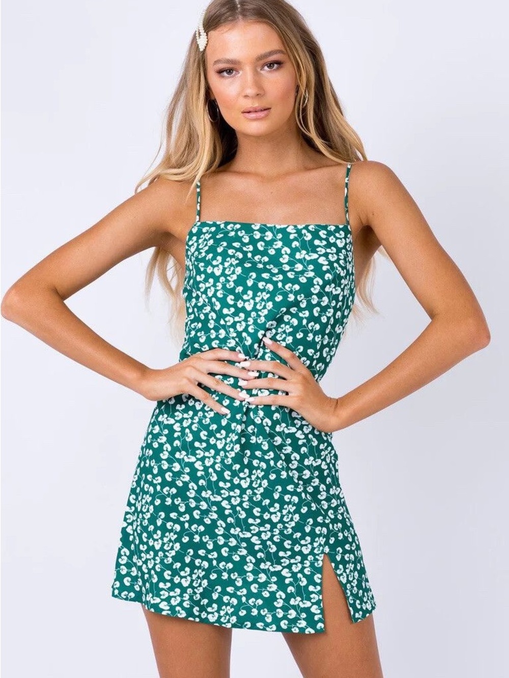 Polly Jade Basin Green Floral Mini Dress – Size 6